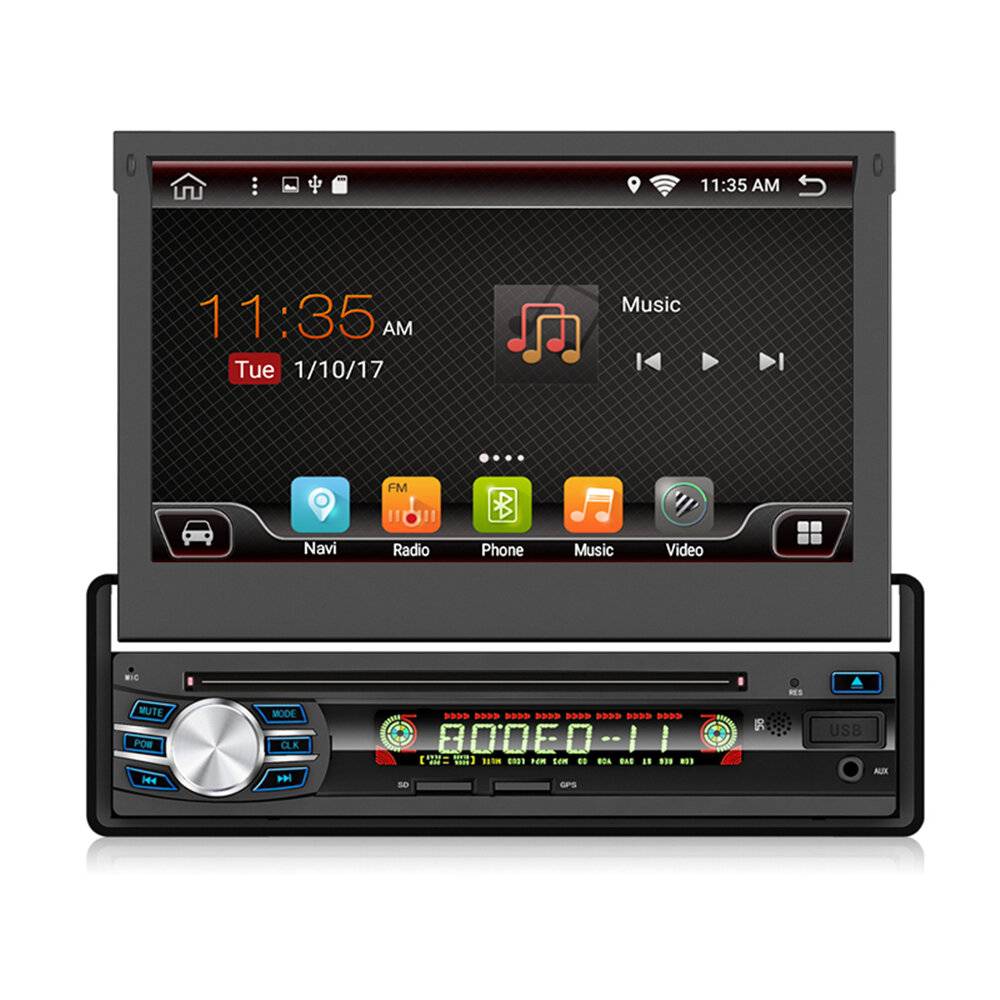 YUEHOO 7 tum 1 DIN Android 8.1 bil DVD-spelare Retractable Touch Screen Stereo Radio 8 Core 1+32G/2+32G WIFI 4G GPS FM A