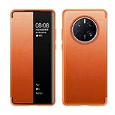 MUDASANQI Smart fodral kompatibelt med Huawei Mate 50 Pro, genomskinligt visningsfönster ultratunt läderskyddsfodral för Huawei Mate 50 Pro (orange)