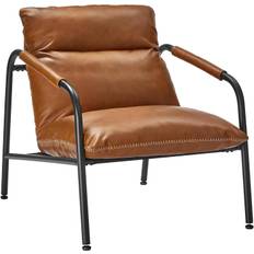 VASAGLE EKHO Collection LAC014K01 Lounge Chair with Metal Frame and Faux Leather Stitching Mid-Century Modern Style for Living Room, Bedroom, Office, Living Room, Caramel Brown
