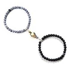 Guld silverfärg handskakning magnetarmband 6 mm naturstenspärlor svart lava malakit berlock armband för par romantiska presenter, set – 9