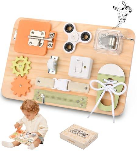 Montessori Leksak för småbarn - Busy Board - Lärande leksak - Sensorisk leksak - Träleksak - Leksak autism och ADHD - Främjar fin motorik - Kompakt reseleksak