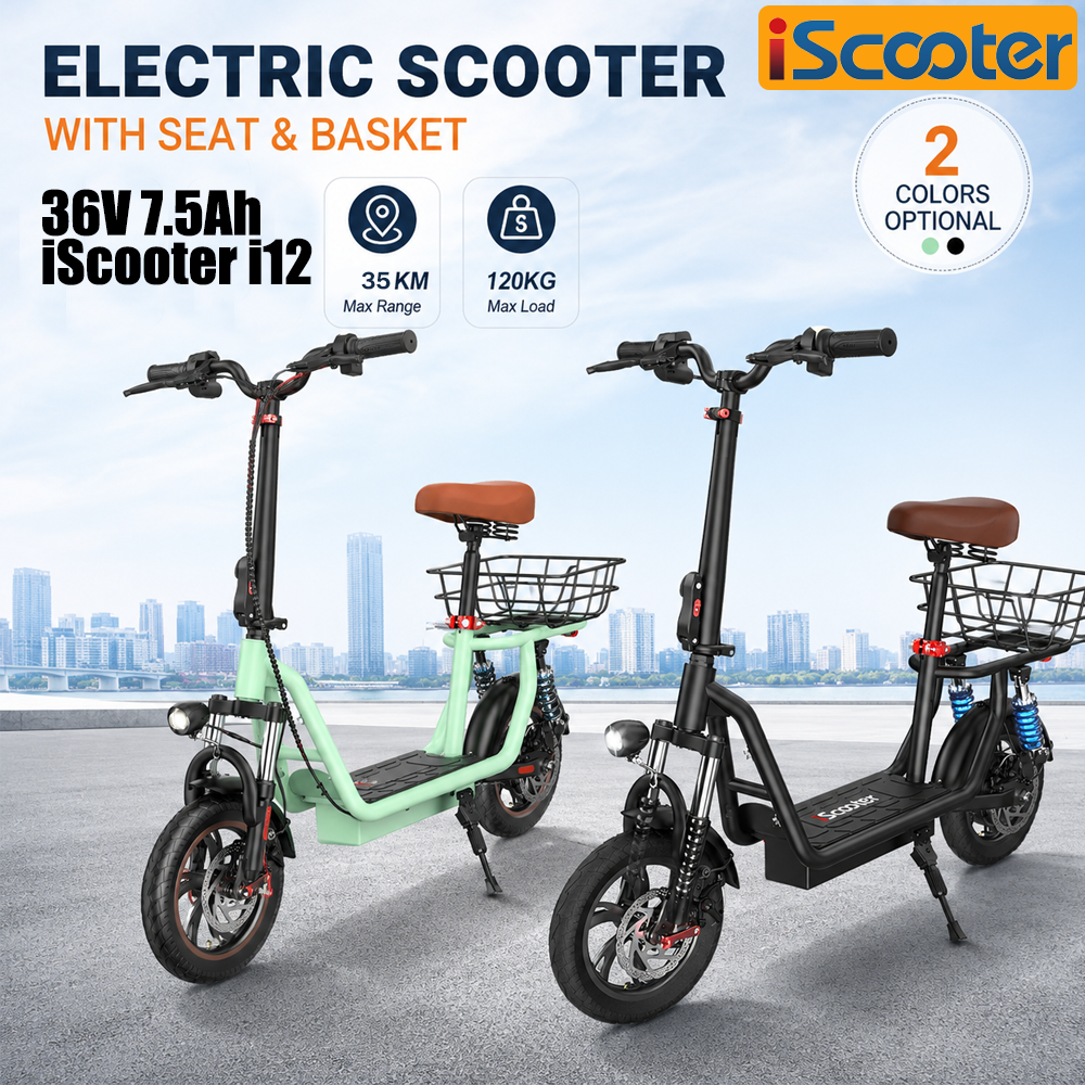 IScooter Electric Scooter I12 Seat And Basket Detachable Foldable Kick EScooter 36V 7.5Ah Max Range 35km Mobility Scooter