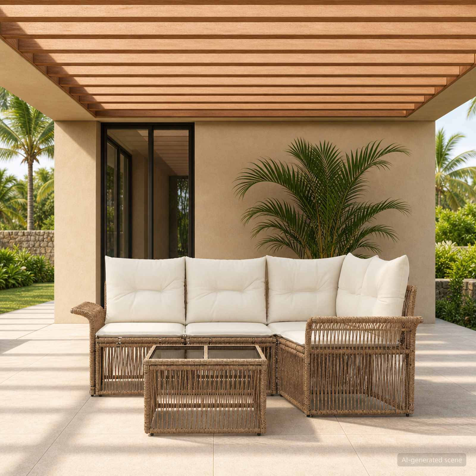 Havesofa Sæt 5 stk. Beige polyrattan