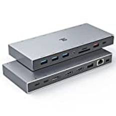 Tiergrade 15-i-1 dockningsstation, 4K trippeldisplay USB C-docka med 2HDMI och DP, 100 W PD-laddning, 10 Gbps USB-C/USB-A datatrasfer, 3USB-A-portar med 5 Gbps, SD/TF, LAN, ljud för MacBook/USB-C