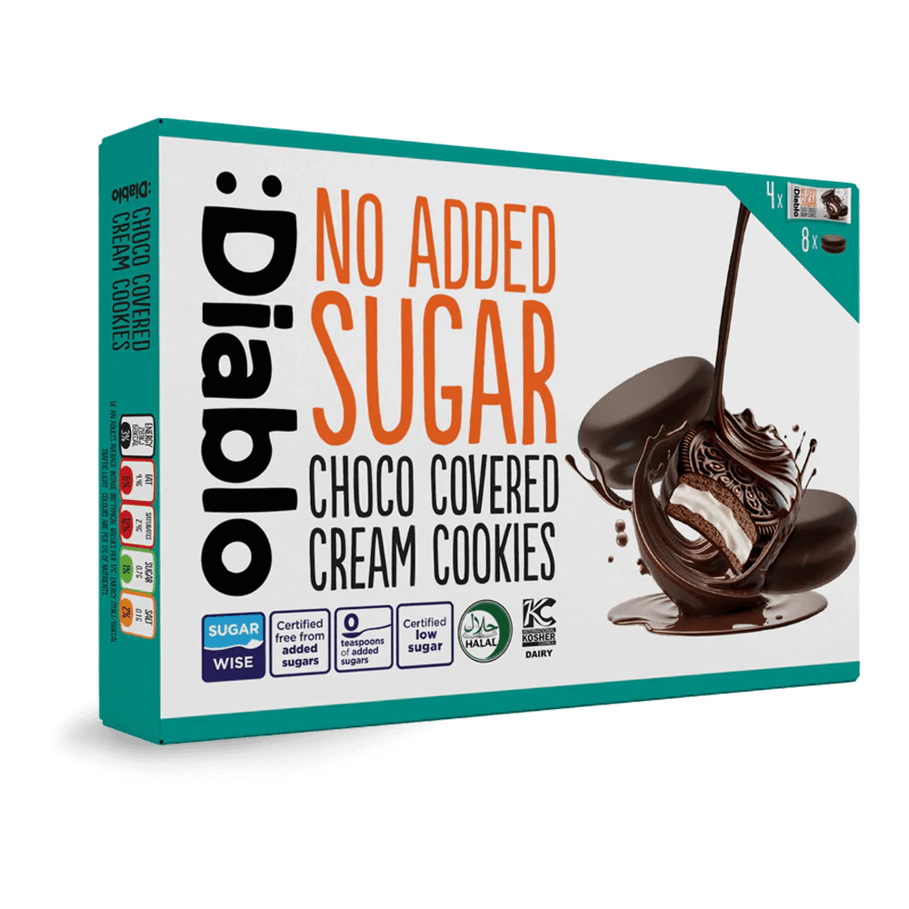Diablo Choco Covered Cream Cookies - 136g. (No Added Sugar)