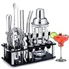 Ohuhu Cocktailset, 17-delad cocktailshaker med stativ, bartender i rostfritt stål, cocktailshaker-set, professionella bartillbehör, cocktailbar set, gåva för familjer, barer, fester