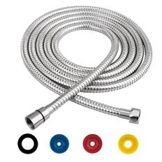 GEFIRE Duschslang, duschslang i rostfritt stål, 3 m, flexibel vridskydd, med 4 vattenbesparande flödesbegränsare, standard 1/2/tums anslutning, tryckbeständig, värmebeständig, silver