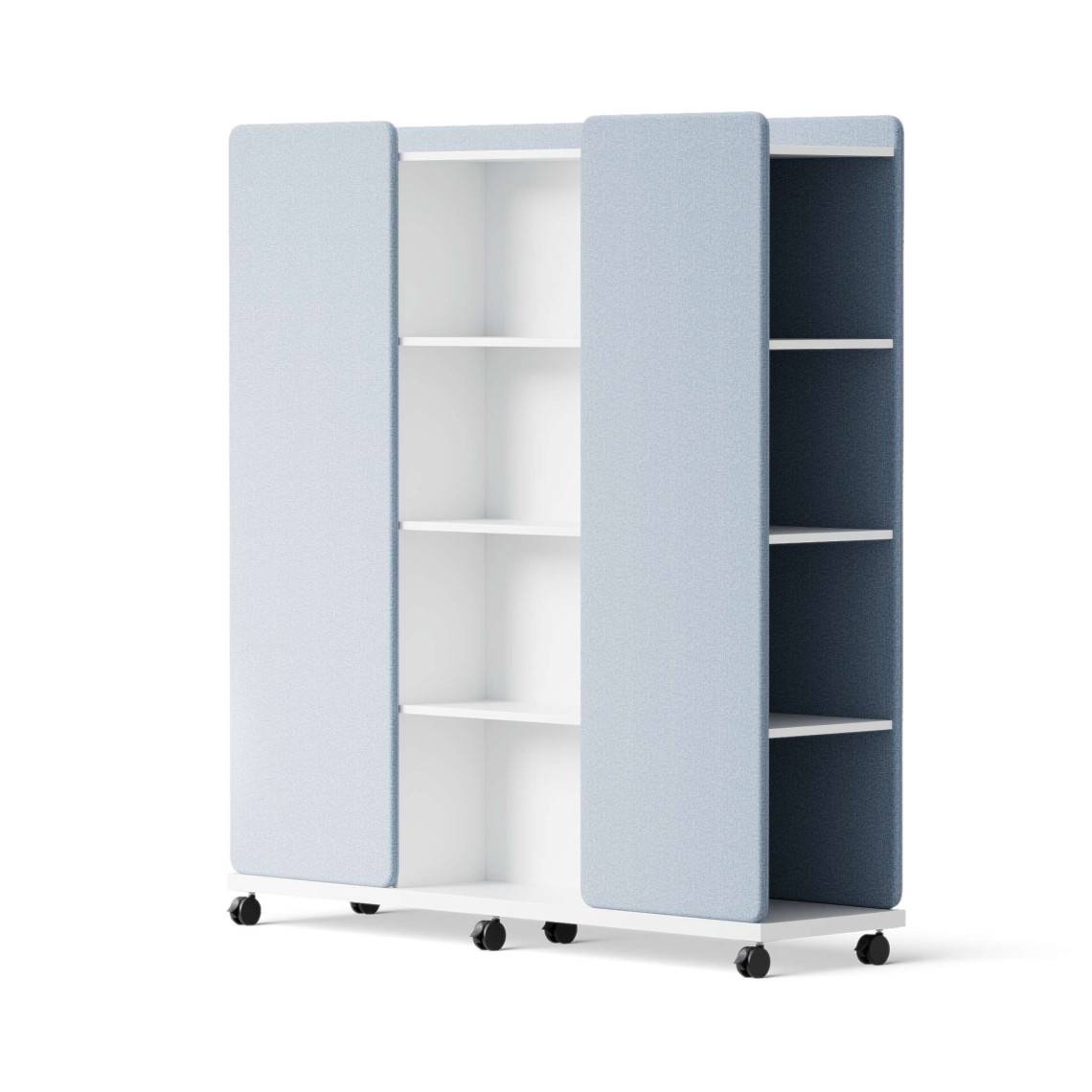 Rumdeler Moving Wall Tower, Stof Cara 371 Dolphin (Blå), Hylder Hvid