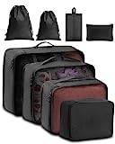 Meowoo Packing Cubes 8-Delat Set – Insatsväskor för Resa, Vattentäta Bagageorganisatörer Med Skopåse & Toalettväska, Lätta Packpåsar för Kläder (Svart)