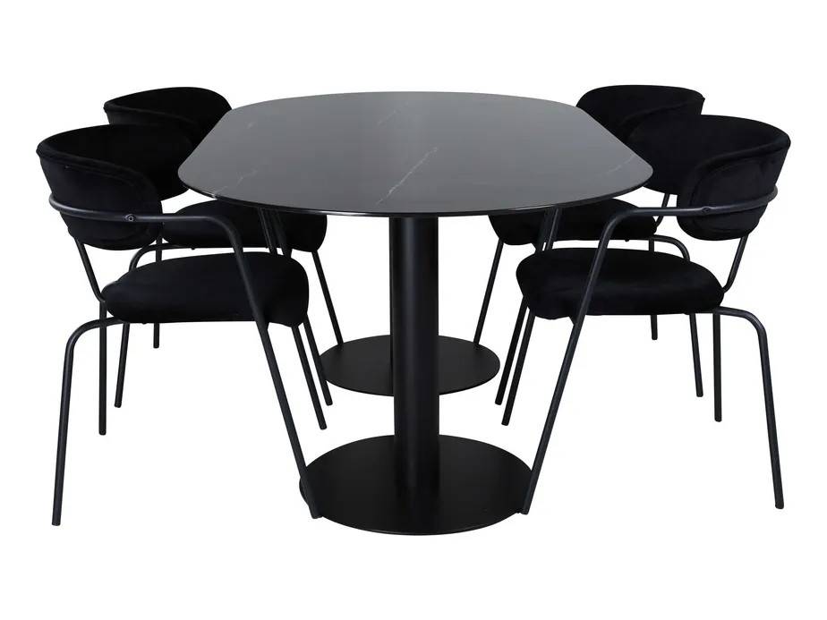 Venture Design Pillan & Arrow matgrupp Svart/svart 4 stolar & bord 180 x 100 cm