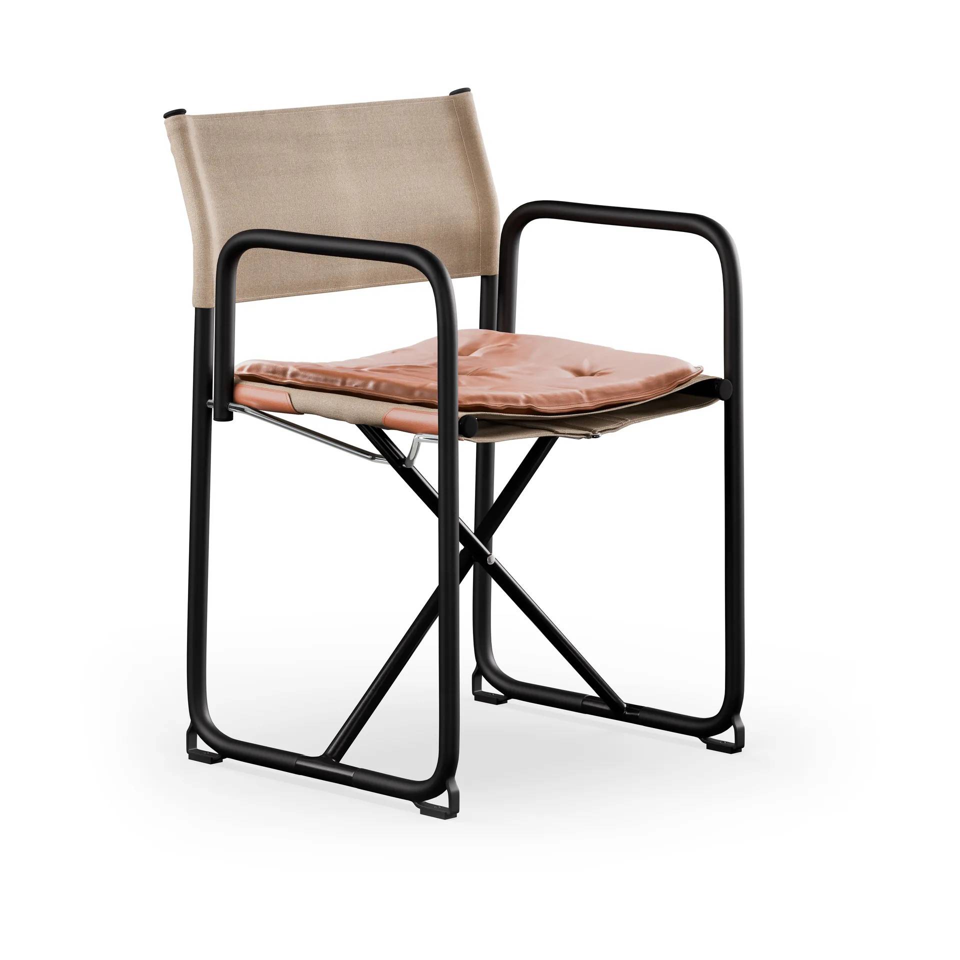 Lammhults X75-2 karmstol Linneväv natur-Elmo Nordic läder Cognac-svarta ben