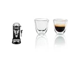 De'Longhi Dedica Style, Manuell Espressomaskin, Kaffe- och Cappuccinobryggare, EC685BK, Svart & De’Longh Espresso Glas, 60 ml, Paket med 2