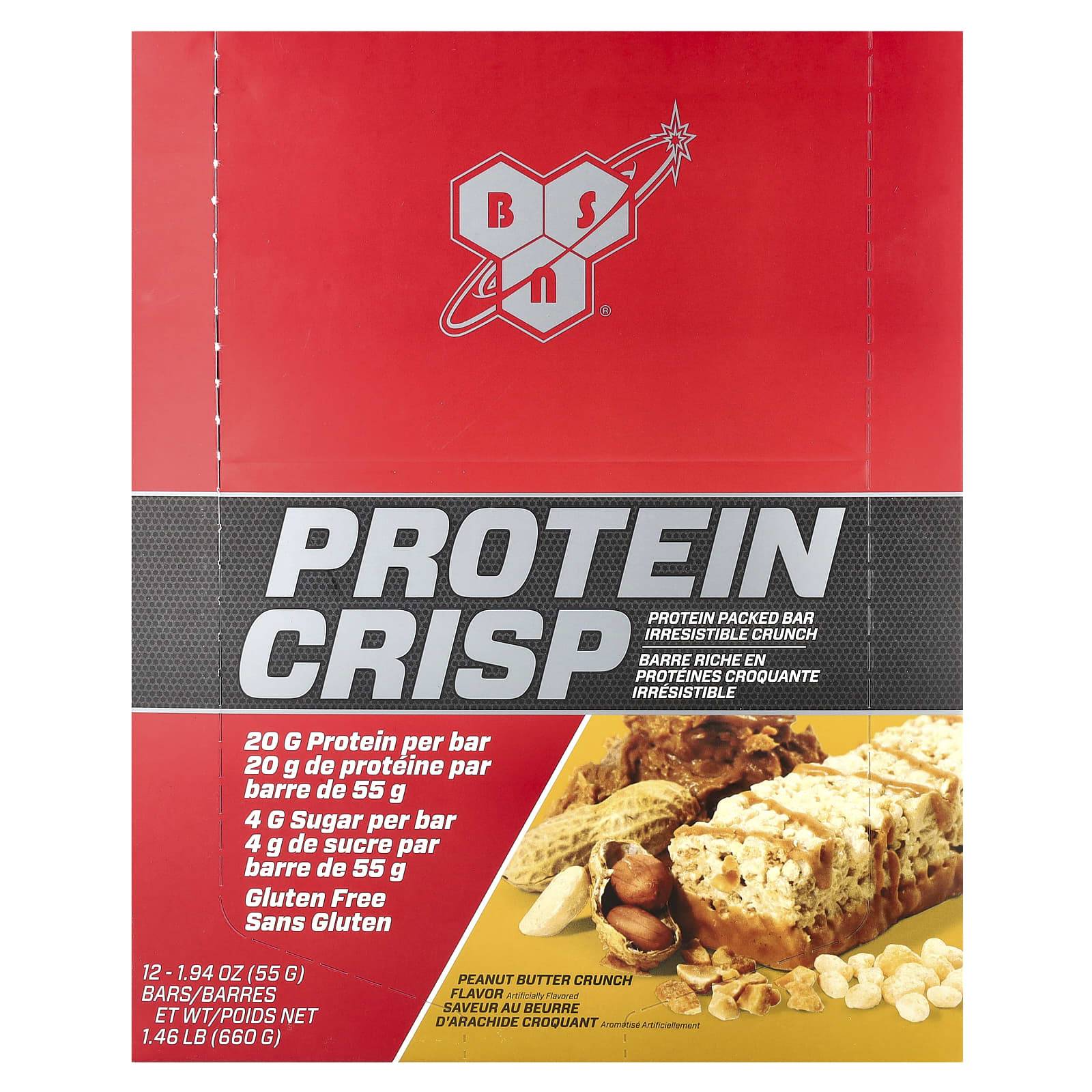 Protein Crisp, Jordnötssmörskrisp, 12 Bars, 55G (1.94Oz) Varje