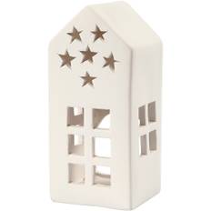 Fyrfadsstage hus 7x7 cm højde 16 cm hvid - 8 stk