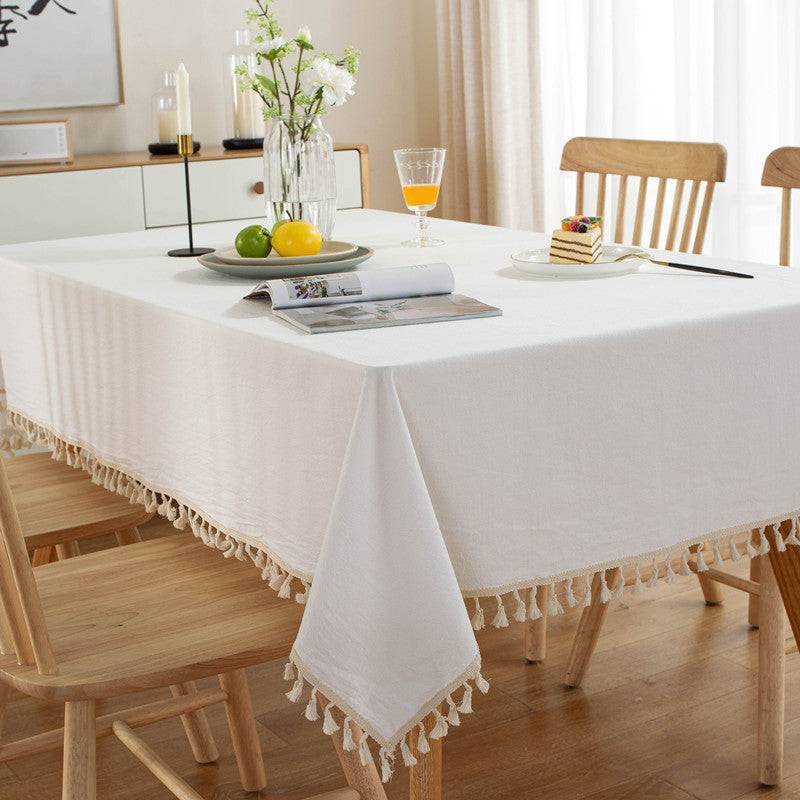 Solid Color Cotton Tablecloth - White / 140x240cm (140x240cm)