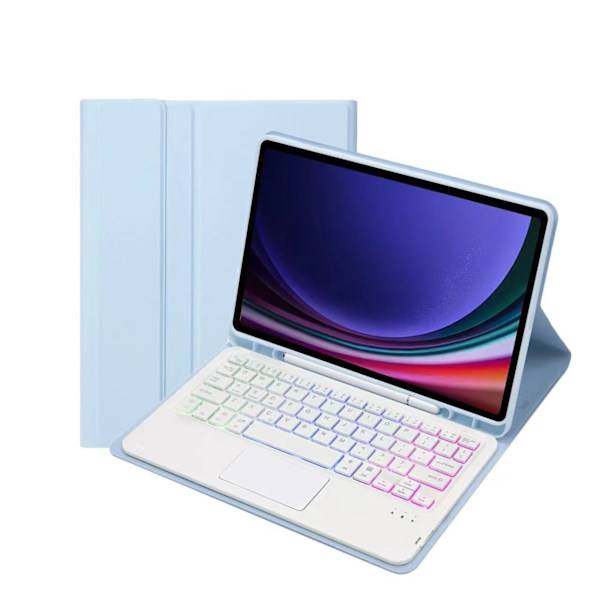 Sky Blue Bluetooth Tangentbordsfodral med Pekplatta Bakgrundsbelyst Tangentbord kompatibelt med Samsung Galaxy Tab S7 FE 5G 12.4 tum