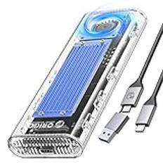 ORICO 40 gbps NVMe SSD-hölje med fläkt, verktygsfritt M.2 SSD-hölje för Thunderbolt 4/3 USB 3.2/3.1/3.0, transparent M2-adapter stöder M-Key SSD 2230/2242/260/2280, TCM2-U4-BL