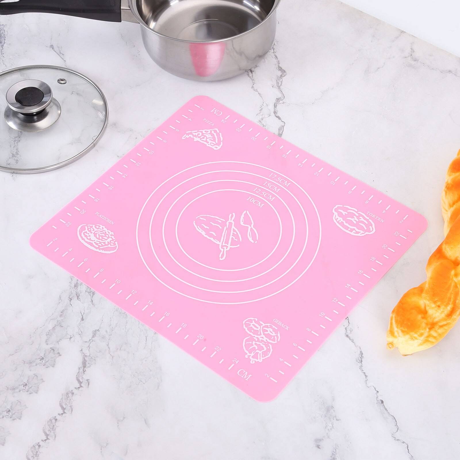 Livsmedelskvalitet silikon bakverk matta mått non-stick bakmatta färgglad rullande deg pizza makroner maker hög värmetålig - 29 x 26cm rosa