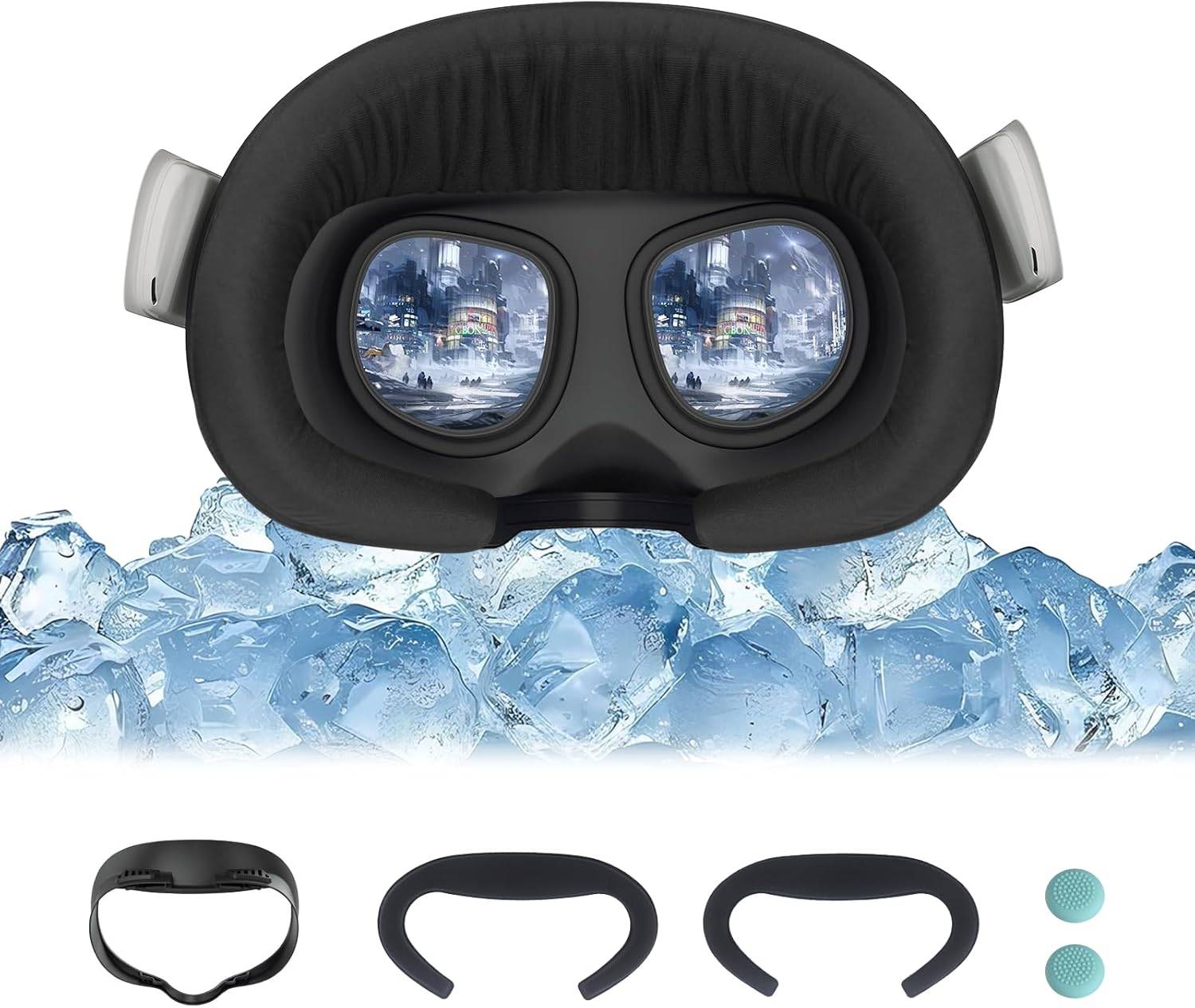 VR Face Cover Pad for Meta/Oculus Quest 3S Facial Interface Replacement Cotton Mesh Foam Face Cushion Pad + Cool Ice Silk Cotton