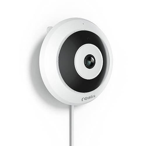 Reolink PoE IP Fisheye-kamera med 360°-vy, 6MP HD-inomhuskamera för hem-/kontorsäkerhet, Smart mänsklig Upptäckt, Tvåvägssamtal, Tak-/Vägg-/Skrivbordsinstallationsalternati, Flera Skärmvyer, FE-P Weiß
