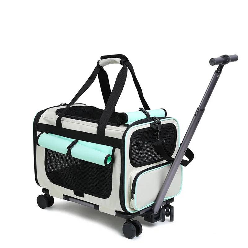 Foldable Pet Trolley Carrier Bag — Extra Large Detachable Travel Case - green