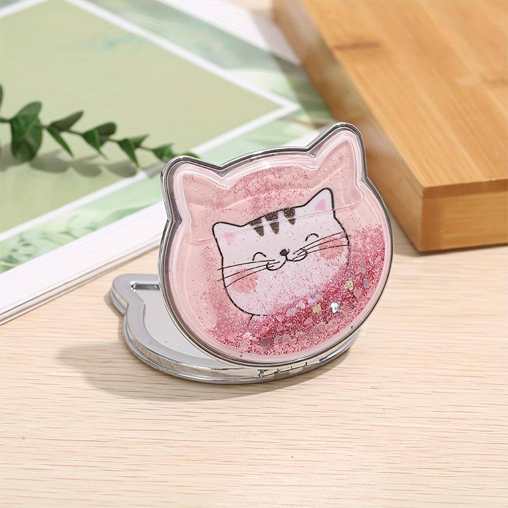 1 handheld mirror, cat quicksand double-sided makeup mirror, double-sided portable portable makeup mirror, portable folding vanity mirror C