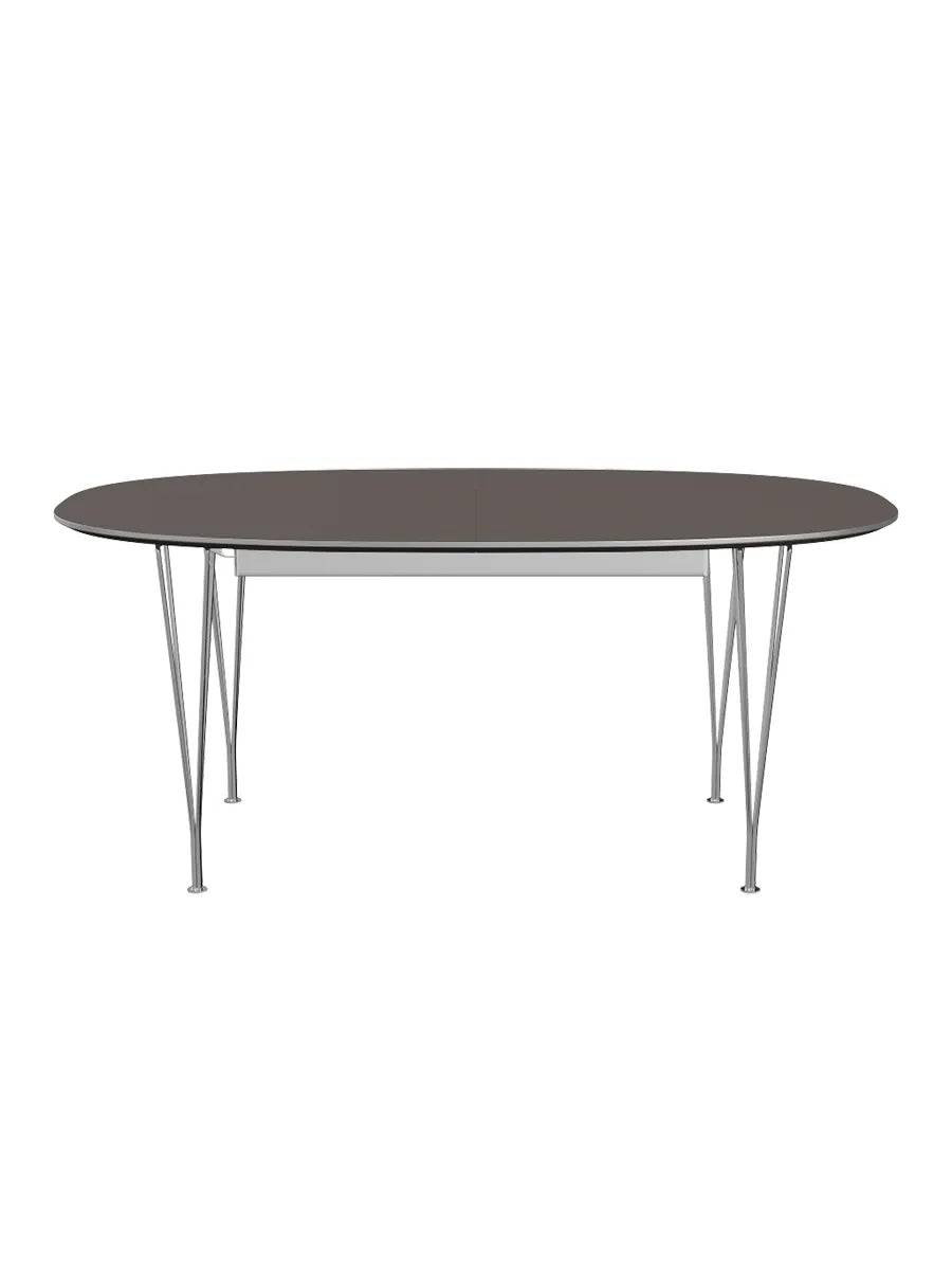Piet Hein B620 Superellipse udtræksbord, 170/270 x 100 cm fra Fritz Hansen Grå laminat m. alukant - Krom stel - Jacobsen Plus