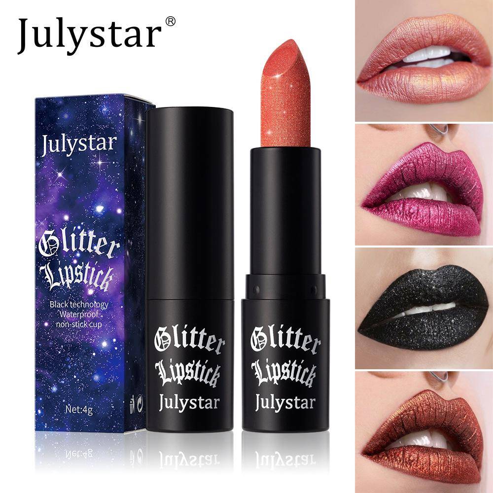 Julystar Glitterläppstift Diamantglans Matt Läppglans Vattentät Icke-klibbig Kopp Metallisk Pärlemorläppstift Halloween Goth Party Smink Kosmetika