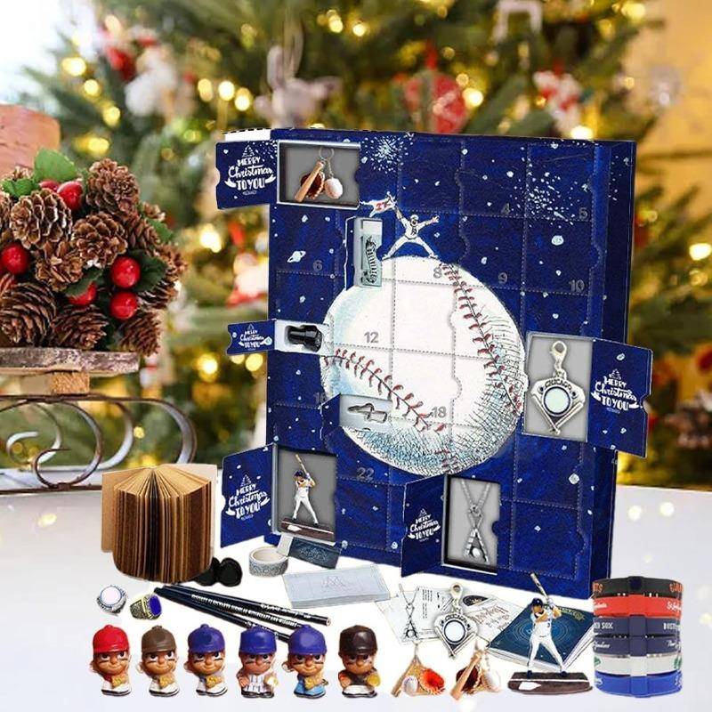 3D Baseboll Adventskalender 2025, 24 Dagar Basebollar Julhelg Nedräkningsset för Basebollspelare Vuxna Män Tonårspojkar blå