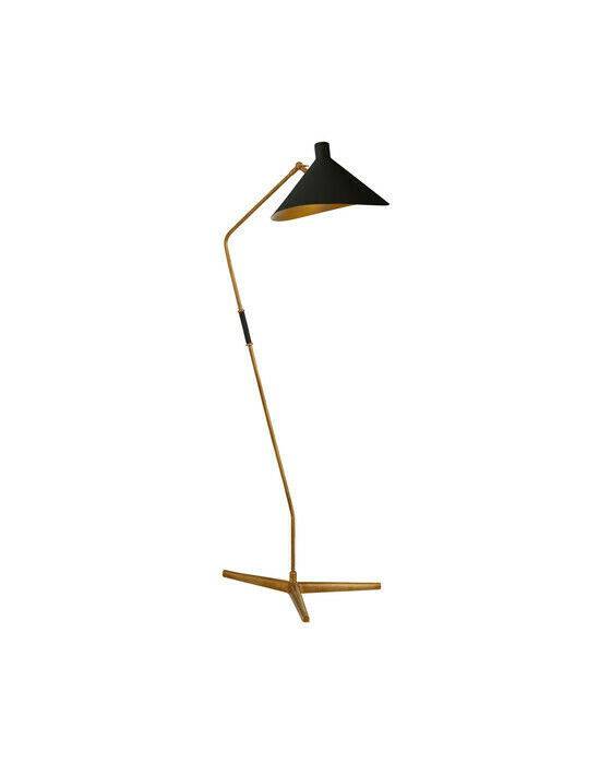 Mayotte Large Offset Floor Lamp Antique Brass/Black Shade
