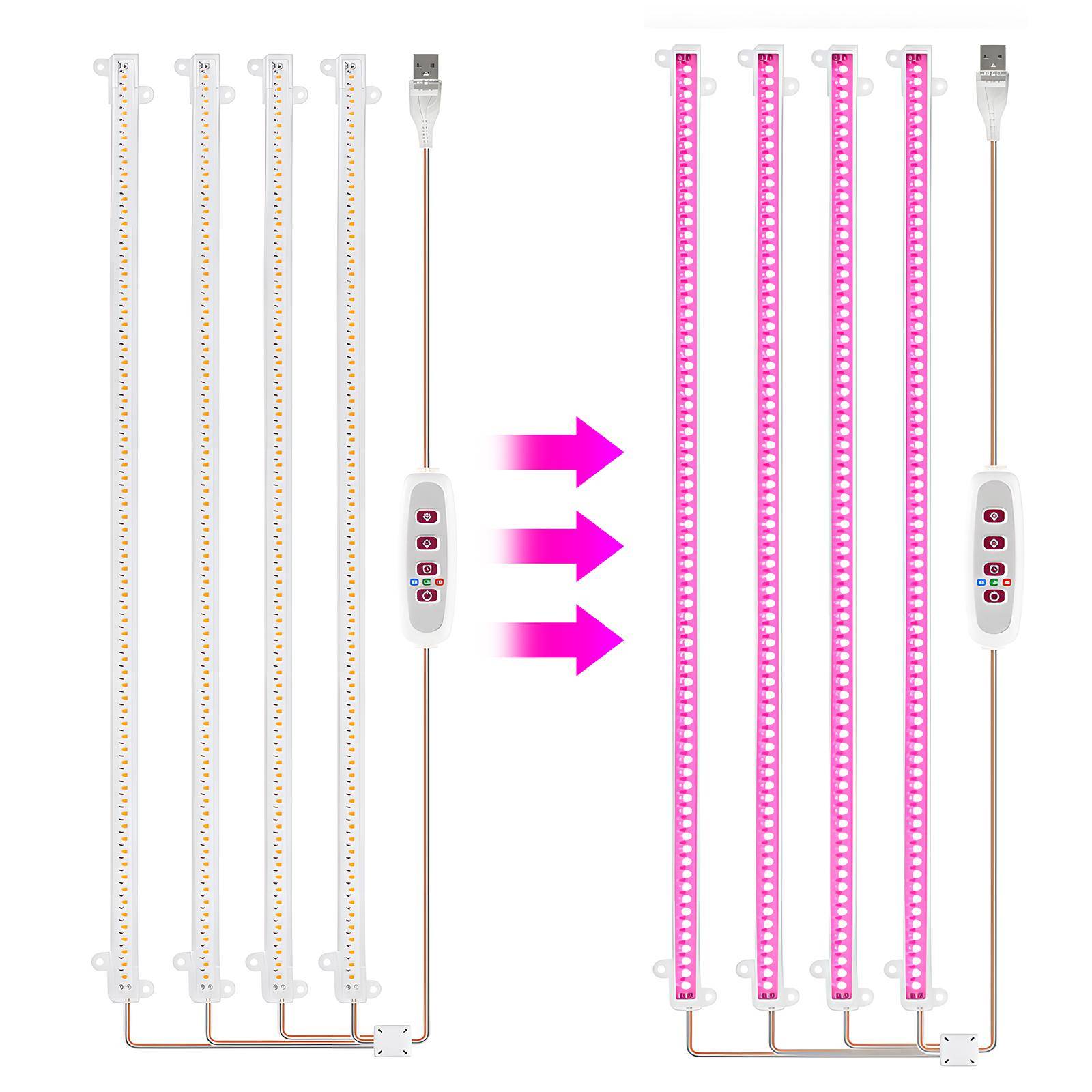 LED Plant Grow Light Strips 8W 168LED 4000K 169,2lm Bright Grow Lamp med 8H/12H/16H Timer 5 3 Bars Pink Light