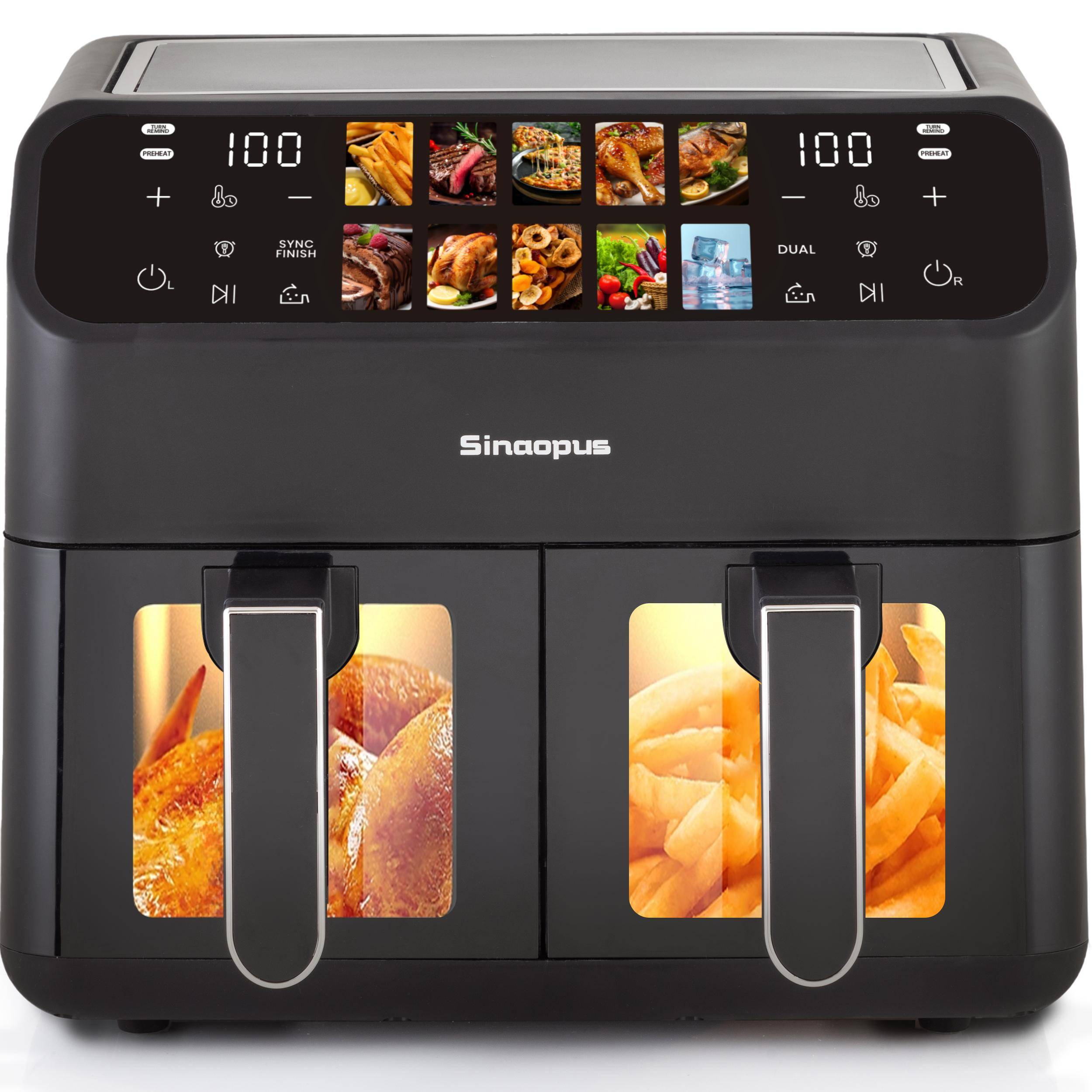 9L Airfryer med Dubbel Kammare, Fritös med LED-display, Justerbar Tid och Temperatur 80-200℃ svart