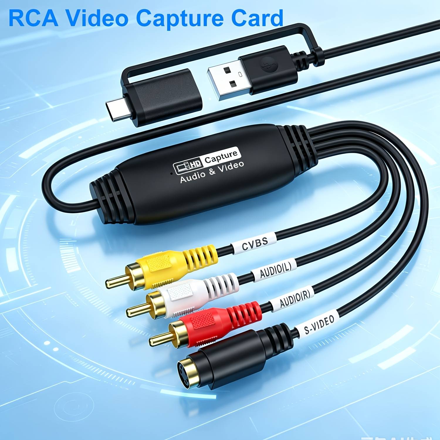 Vhs To Digital Converter, Usb-a/usb-c Video 1080p Capture Card, Rca/av To Usb2.0 Audio Video Transfer Grabber, Vhs Vcr Hi8 Mini Dv To Digital Converter, For Pc Dvd Tape Camera