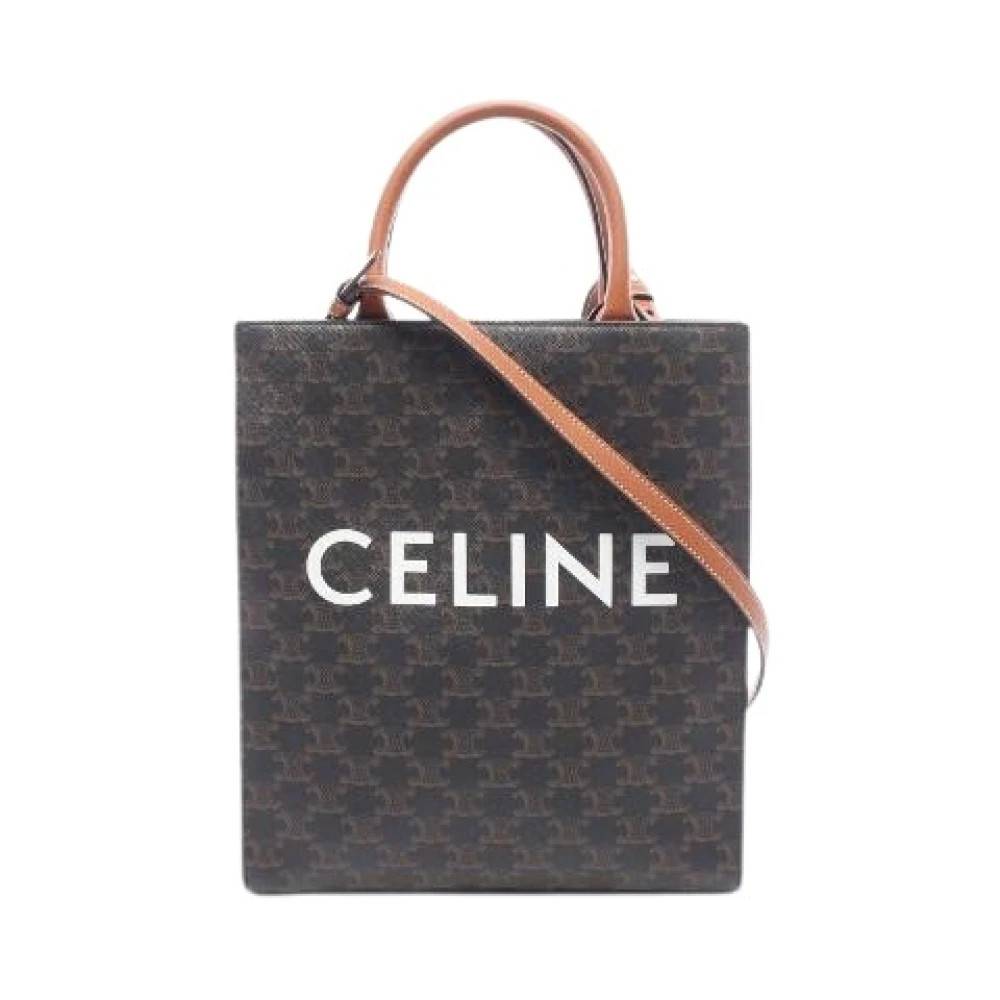 Celine Vintage - Pre-owned Small Vertical Cabas Triomphe 2way Tote Bag PVC Coated Canvas Leather Vintage - Dam - ONE Size - Läder
