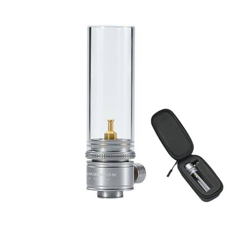 Campingmoon gasljuslykta, bärbar tältlampa med glasglob (silver)