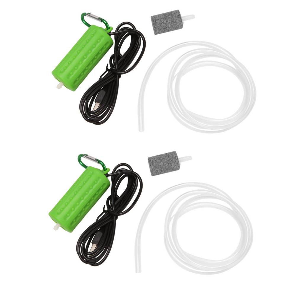 2X USB Aeration Pump Air Pump Aquarium Aerator Ultra Quiet Fish Tank Go Fishing Oxygen Pump -Green