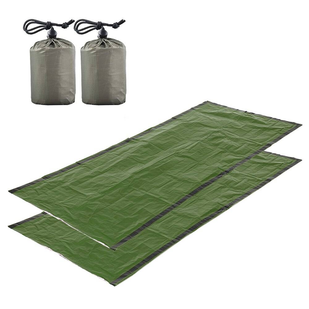 2 st nödfilt med kompressionssäck bärbar lätt nödsovsäck för campingresor vandring backpacking - Grön