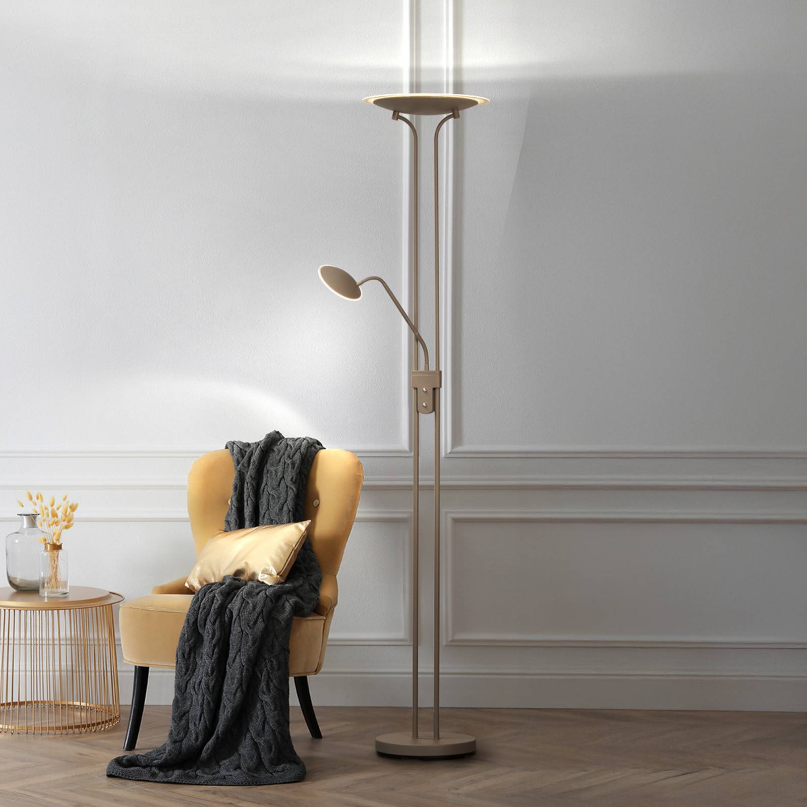 FISCHER & HONSEL Uplight Tallri, dimbar, Brun / rost, Vardagsrum / matsal, Metall, Modern, Golvlampa