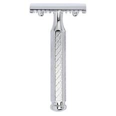 MERKUR Rasierhobel 41C | Hexagonalgriff Glanzchrom | Dreiteiliger Rasierer mit geradem Schnitt | Offener Kamm | Ideal für Nassrasur | Zinkdruckguss | Made in Germany