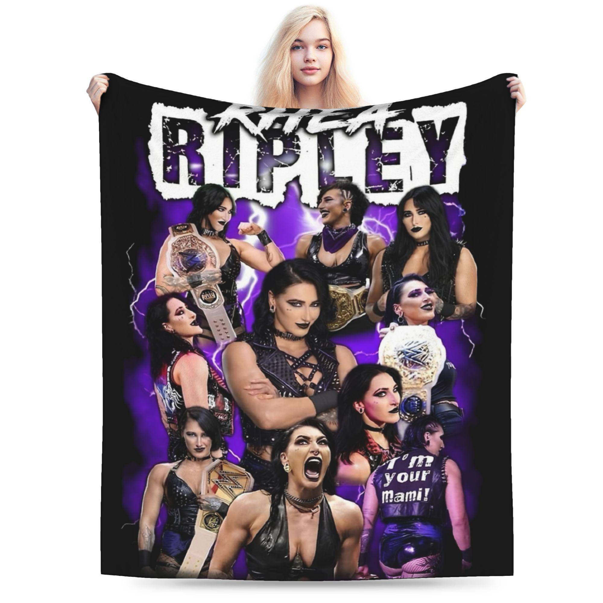 Bekväm Rhea Ripley Brottare Bootleg Filt Merch Soffa Dekorativa Plädar Och Filtar Supervarm Fleece för Utomhus