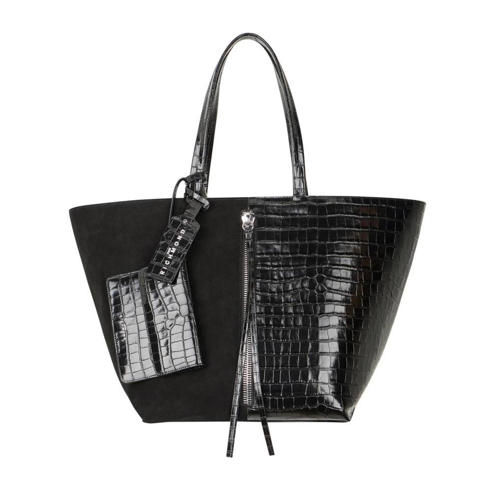 John Richmond John Richmond Tote Taske med Krokodilleprægning i To Materialer - Tasker - Dame - Sort - ONE SIZE - Læder