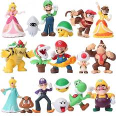 18 stk. Super Mario Bros Actionfigurer Legetøjssæt Samleobjekt Model Dukker Mario, Luigi, Yoshi, Prinsesse, Skildpadde, Toad, Bowser Figur Legetøj