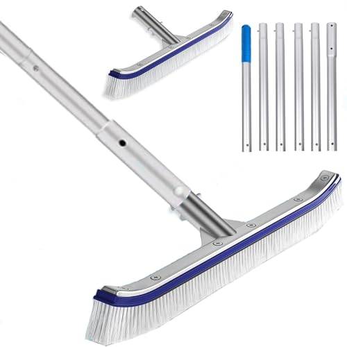 Poolborste, 43 cm poolrengöringsborste med längdjusterbar aluminiumstång och förstärkt baksida i rostfritt stål, poolborste med böjda ändar, rengöringsborste för andra bad, robuuste-borst
