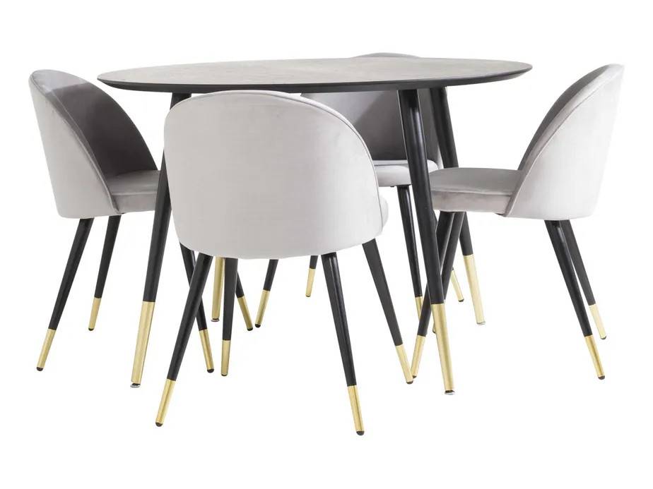 Venture Design Dipp & Velvet matgrupp Svart/svart 4 st stolar & bord 115 cm