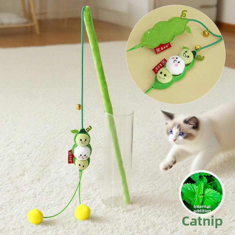 Cat Toy Interactive Teasing Plush Pea Catnip Kitten Toy for Cats to Chew and Chase Cat Teaser Toy Pet Cats Wand Stick Toy