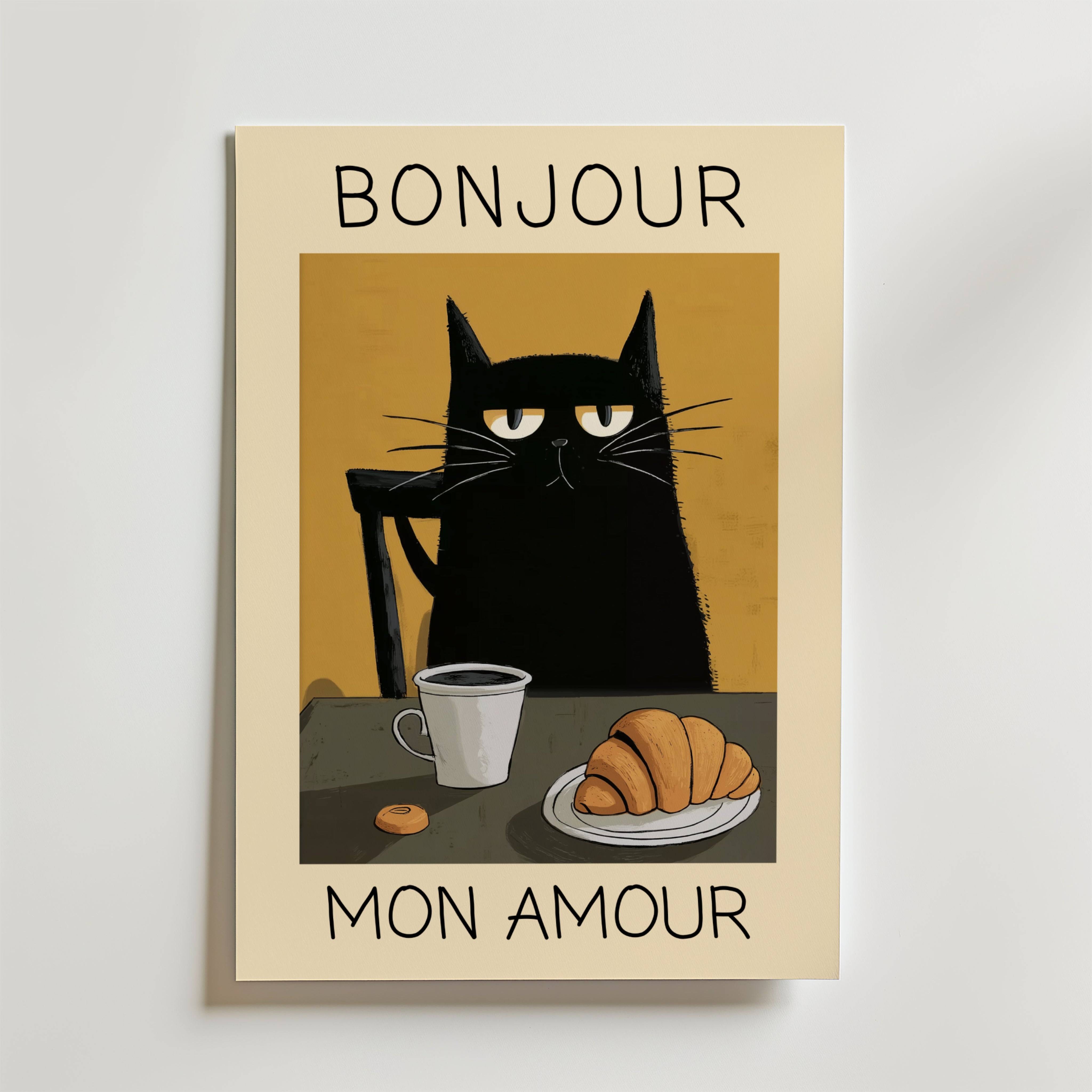 Parisian Cat Breakfast Poster - Fine Art Poster 21x30 cm