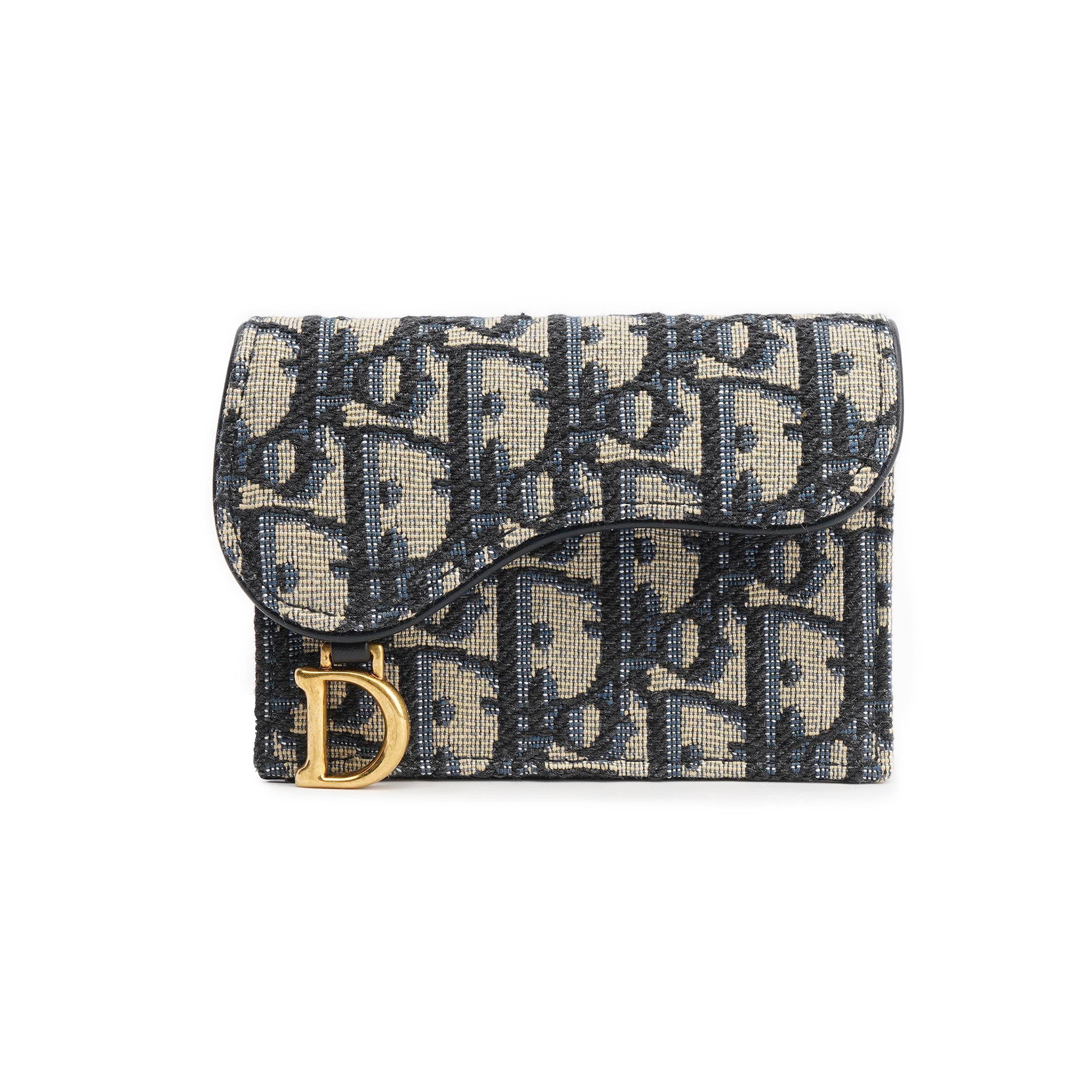 Dior Saddle Monogram Embroidered Flap Saddle Bag Card Holder Cotton Card Case Small Women accessories Denim-Blue S5611CTZQ_M928 Box(Basic Set+Box)
