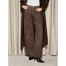 Designer Belagda Baggy Jeans Hög midja Vida ben Chokladbruna Konstläderbyxor Höst Vinter Statementbyxor Kvällsfest Catwalk Mode - Brun - 25,26,27,28,29,30