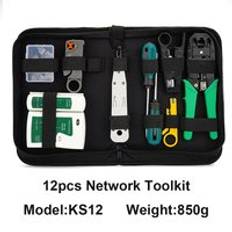 Oullx toolkit lan tester rj45 crimptång bärbar lan nätverksreparationsverktygssats kabeltestare och tång crimp crimpclamp - 12 st verktygslåda