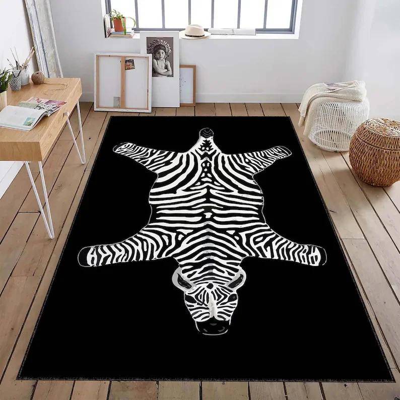 Zebra Rug Striped Black and White Rug Zebra Pattern Carpet Living Room Rug Animal Rug Cool Rug Salon Decor Rug Aesthetic Rug 1p40x60x1cm